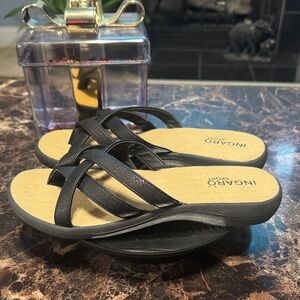 NWOT Ingaro Sport Coco Women's Black Leather Thong Sandals - Size 8.5